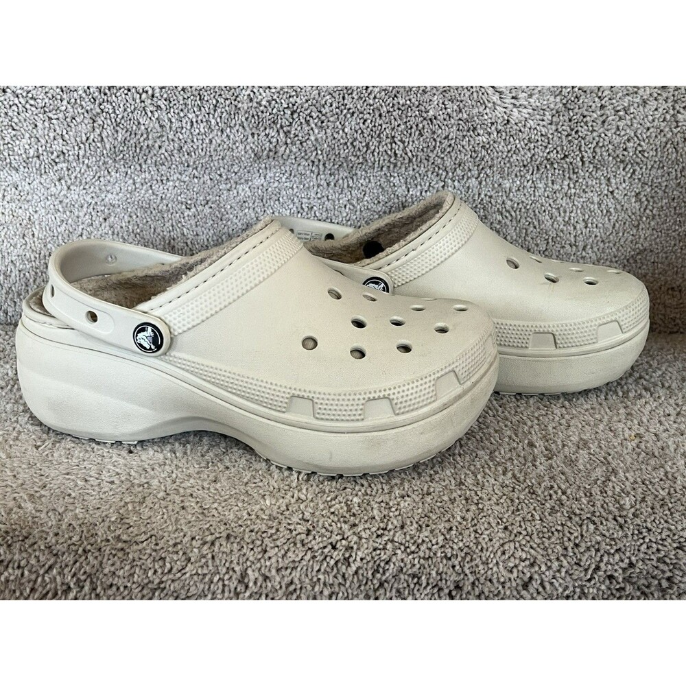 Crocs Womens White Classic‎ Platform Lined Clogs Slip On Shoes Size 8 207938-100